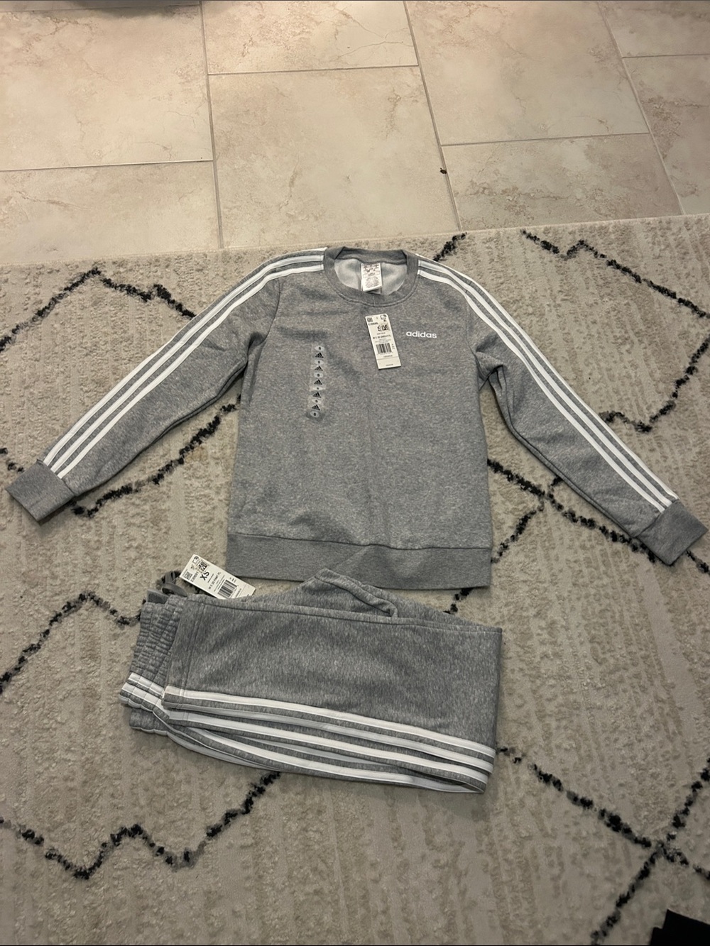adidas Gray Three-Stripe Sweatshirt & Joggers Set. Brand new with tags.